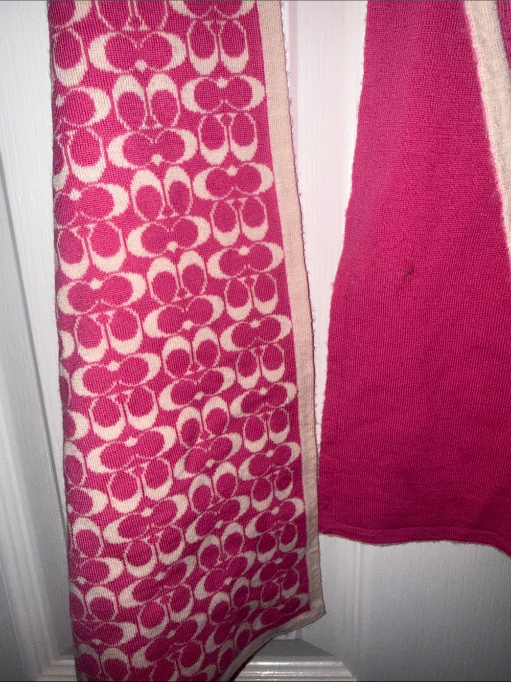 Coach Hot Pink Knit Scarf with Logo Tags - Picture 4 of 4
